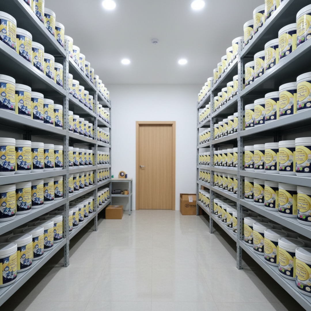 Neat product storage area showing organised ColloFlex inventory.