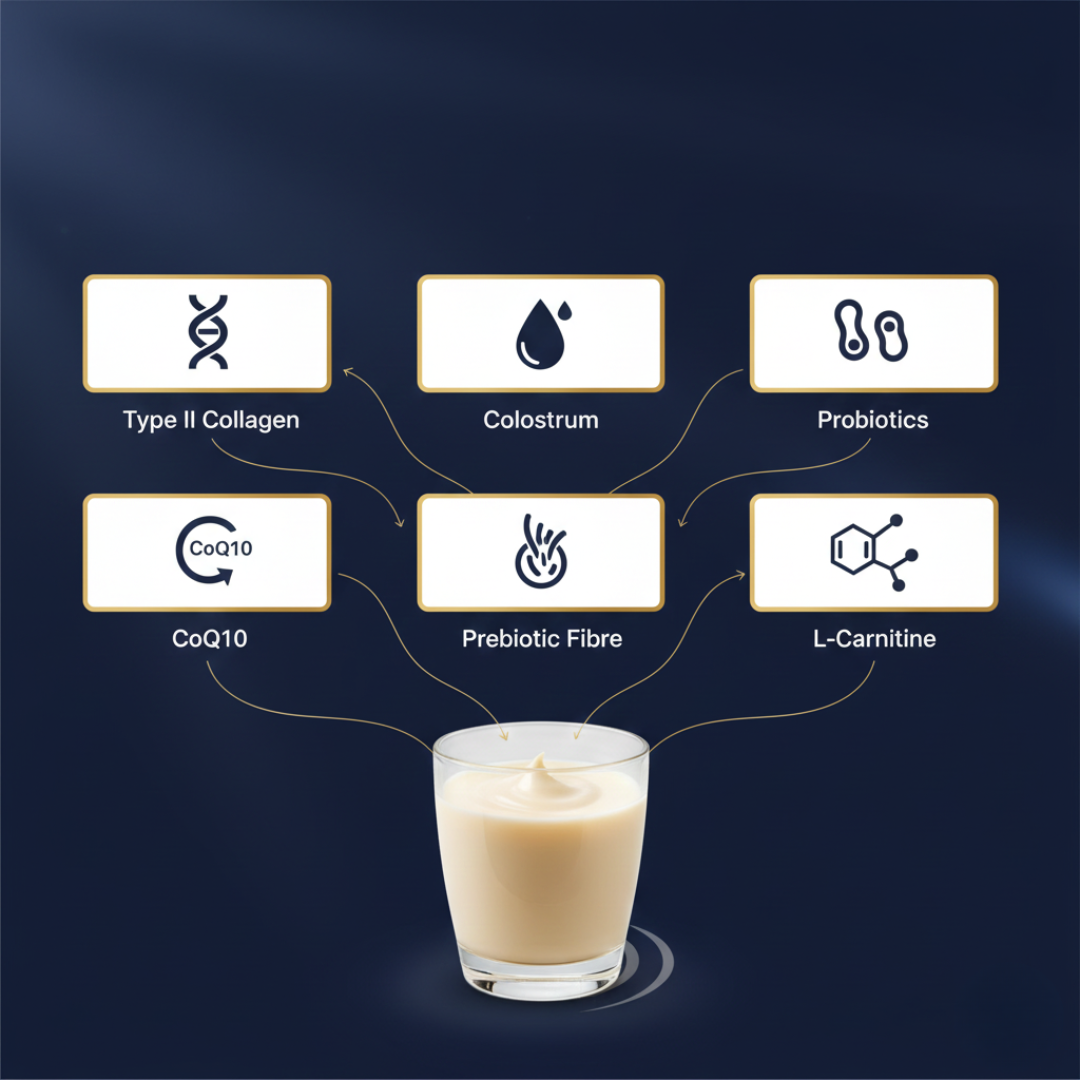 Diagram showing ColloFlex ingredients working together in one daily drink