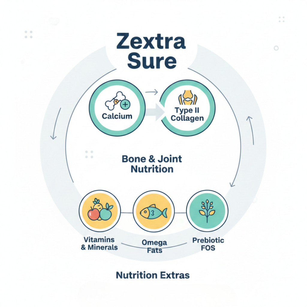 Illustrated ingredient ‘story’ diagram Zextra Sure