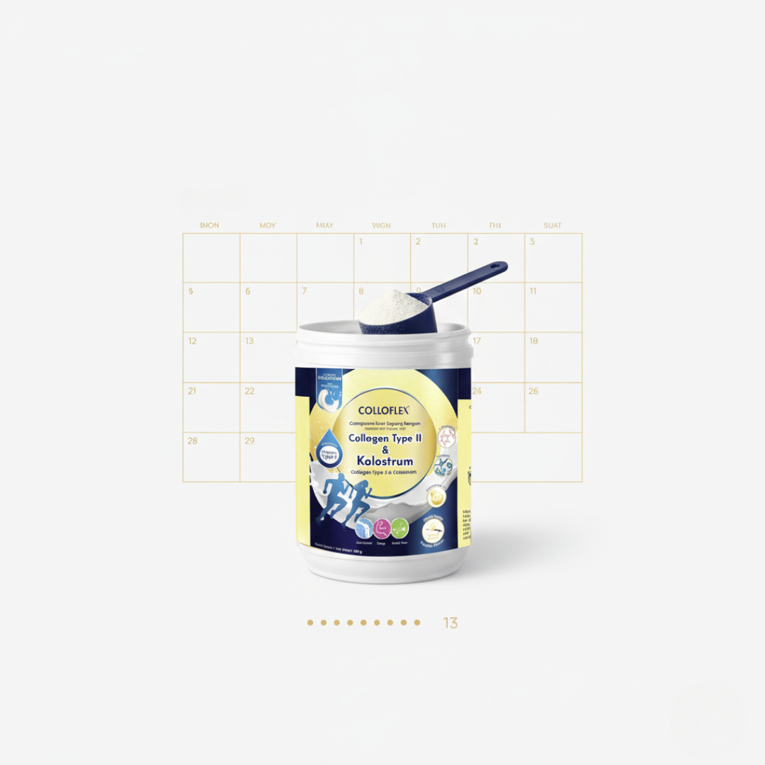 Visual showing ColloFlex as a once-daily routine lasting about 13 days per tub